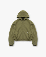 Initial Boxy Zip Through Hoodie - Army Green