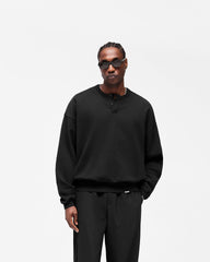 Initial Henley Collar Sweater - Jet Black