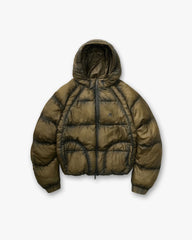 Translucent Hooded Puffer - Dark Olive