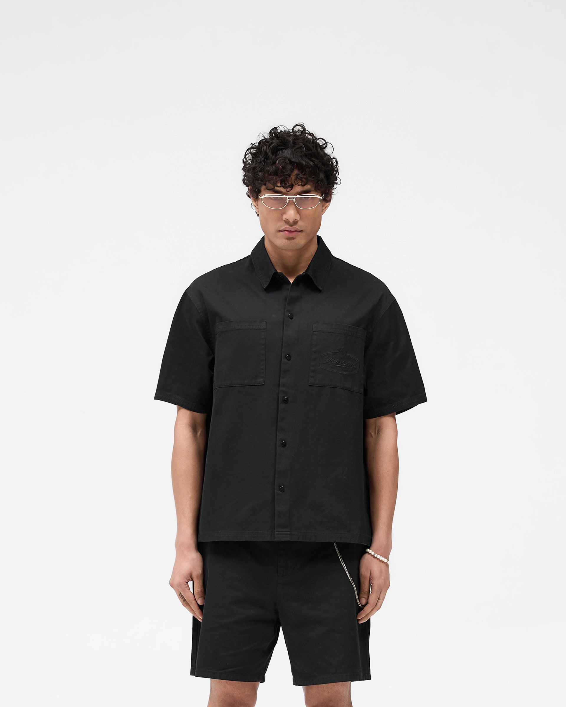 Short Sleeve Cotton Overshirt - Washed Black