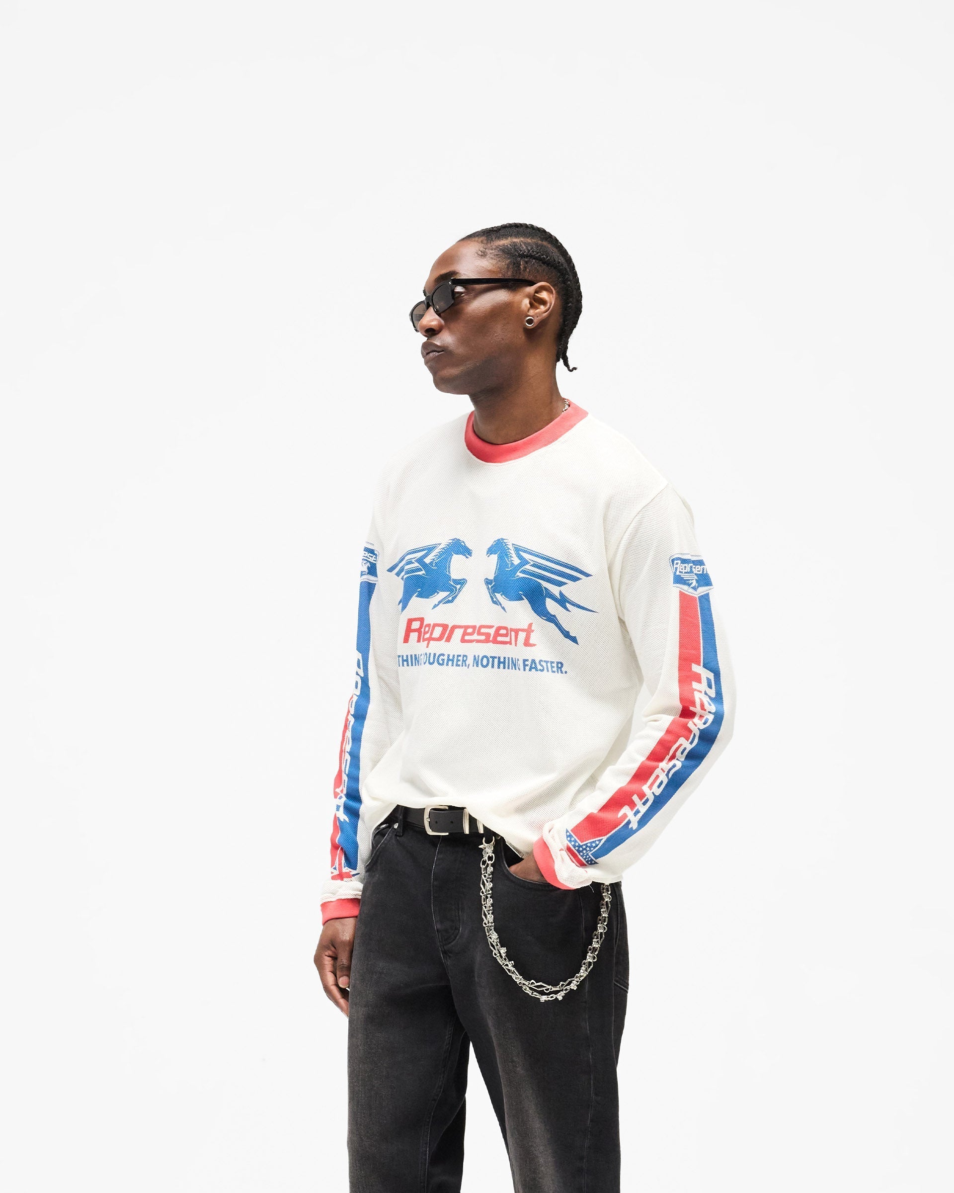 Mesh Pegasus Long Sleeve T-Shirt - Flat White