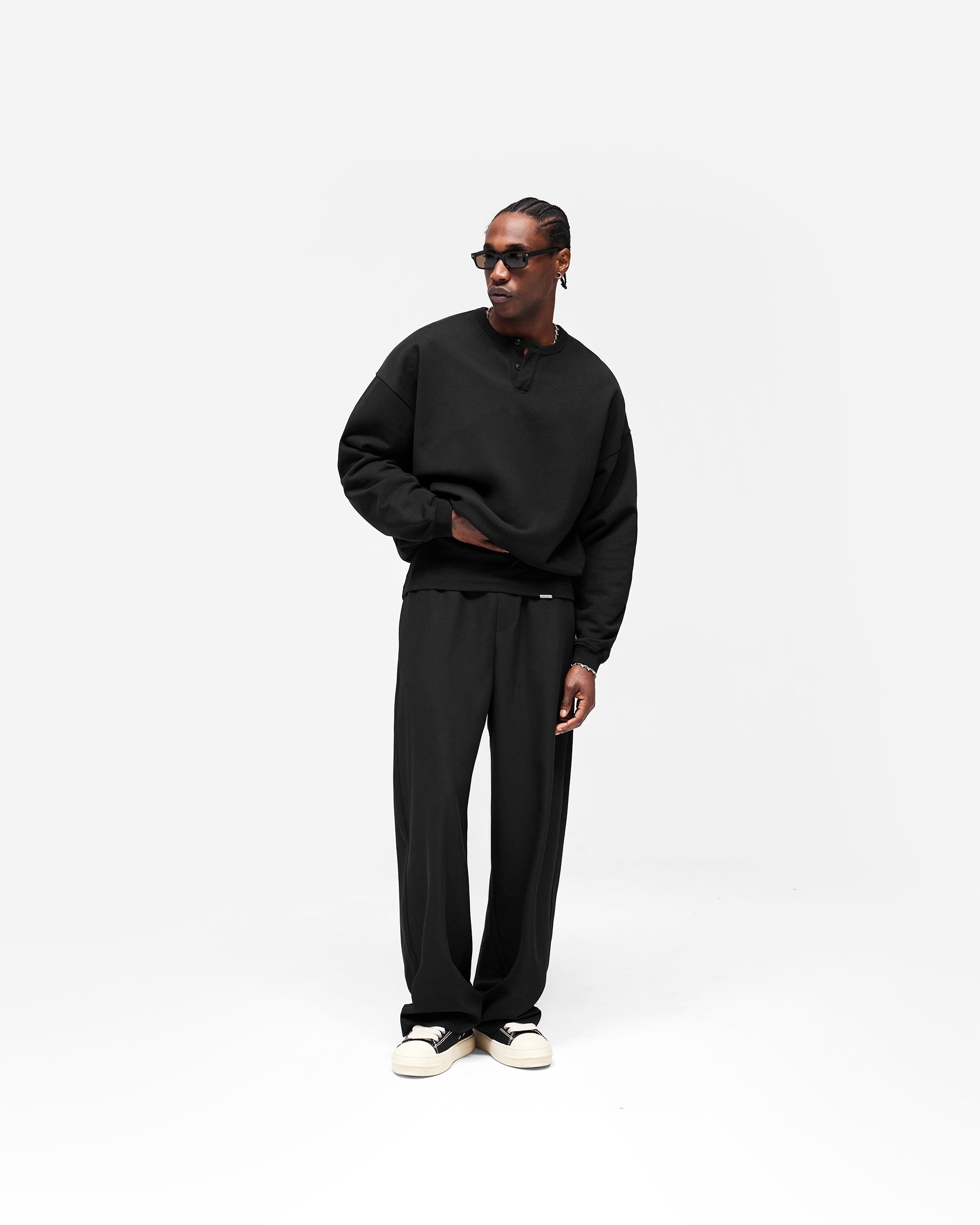 Initial Henley Collar Sweater - Jet Black