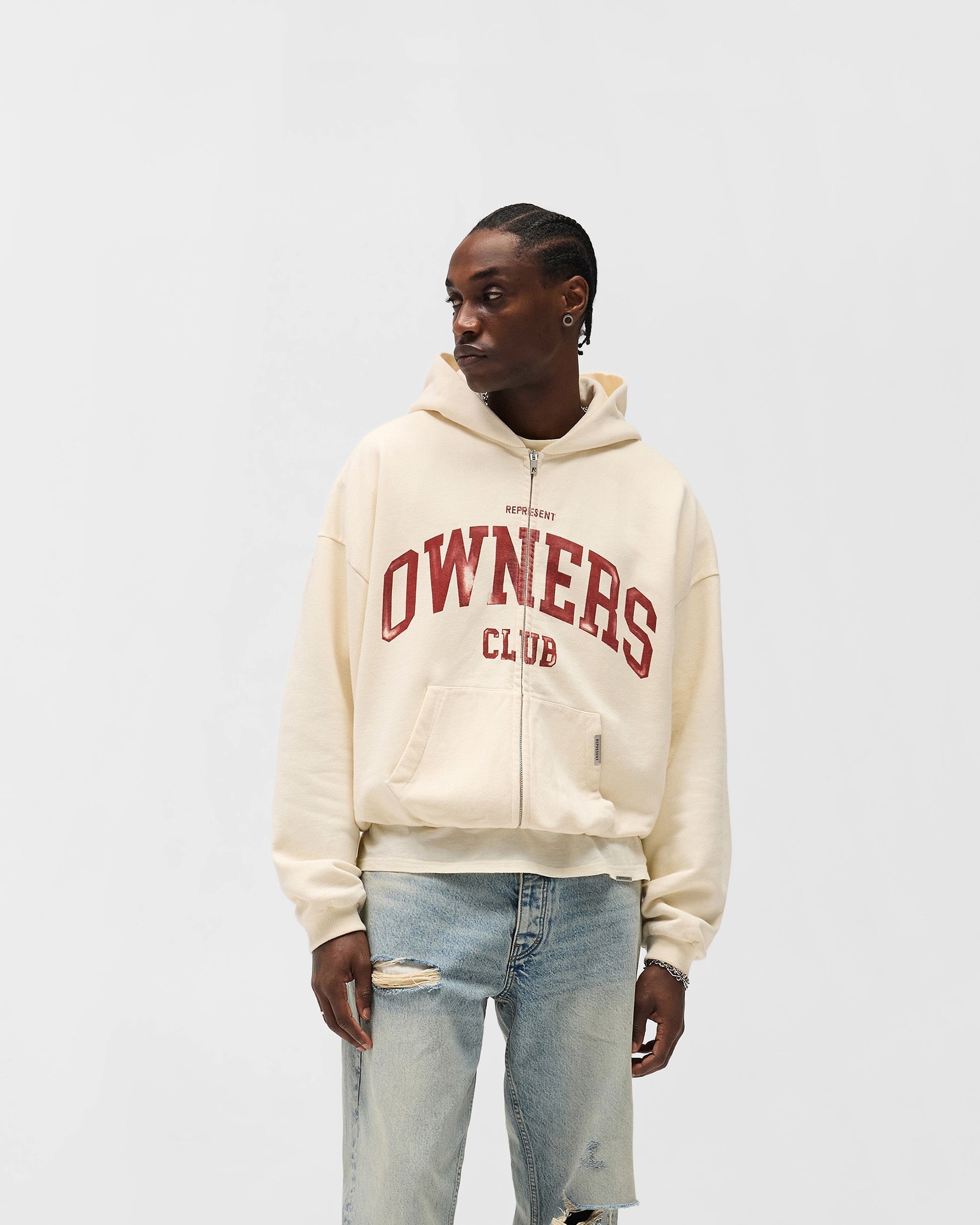 Represent Owners Club Zip Through Hoodie - Buttercream