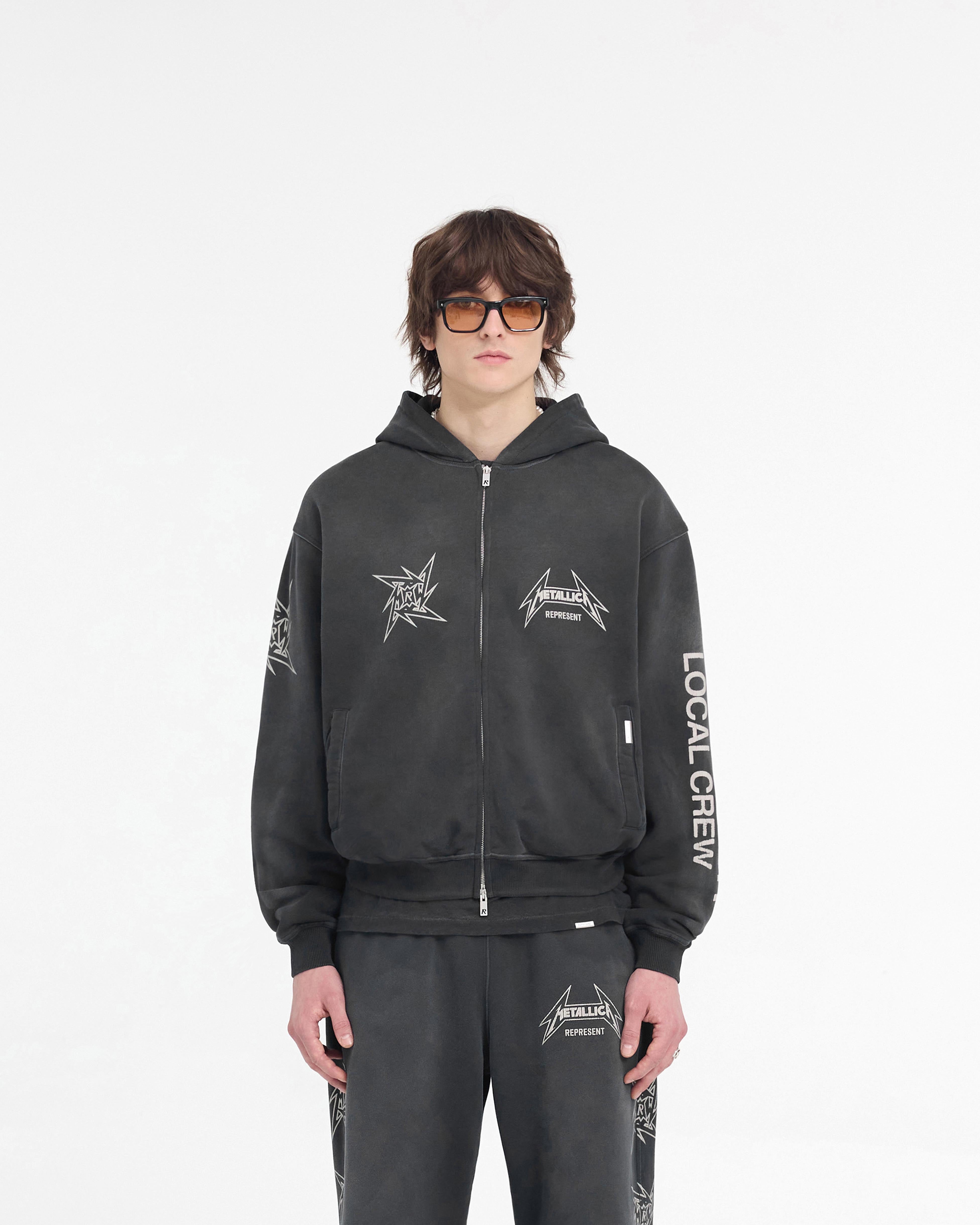 Represent X Metallica Local Crew Zip Hoodie - Stained Black