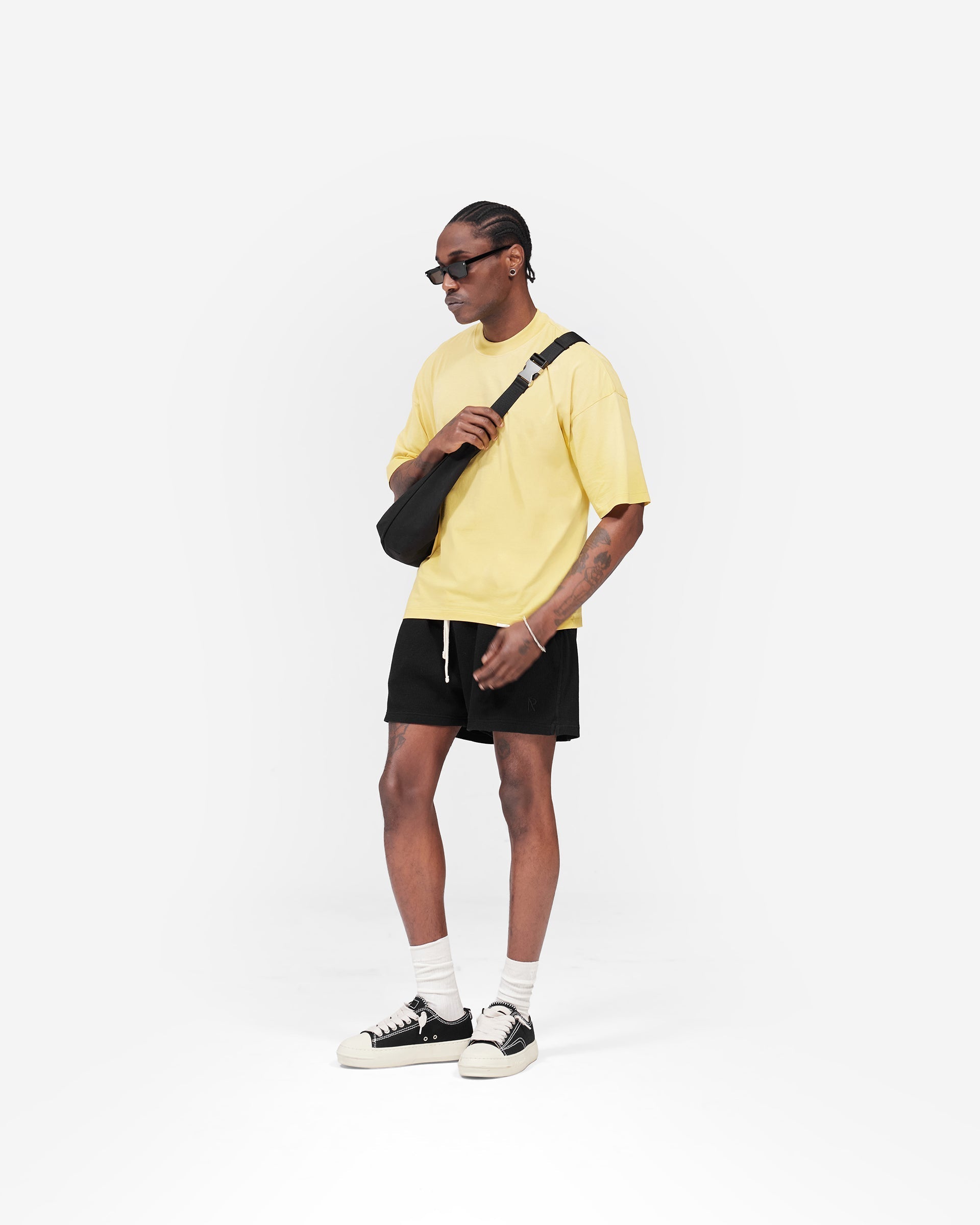 Initial Waffle Shorts - Jet Black