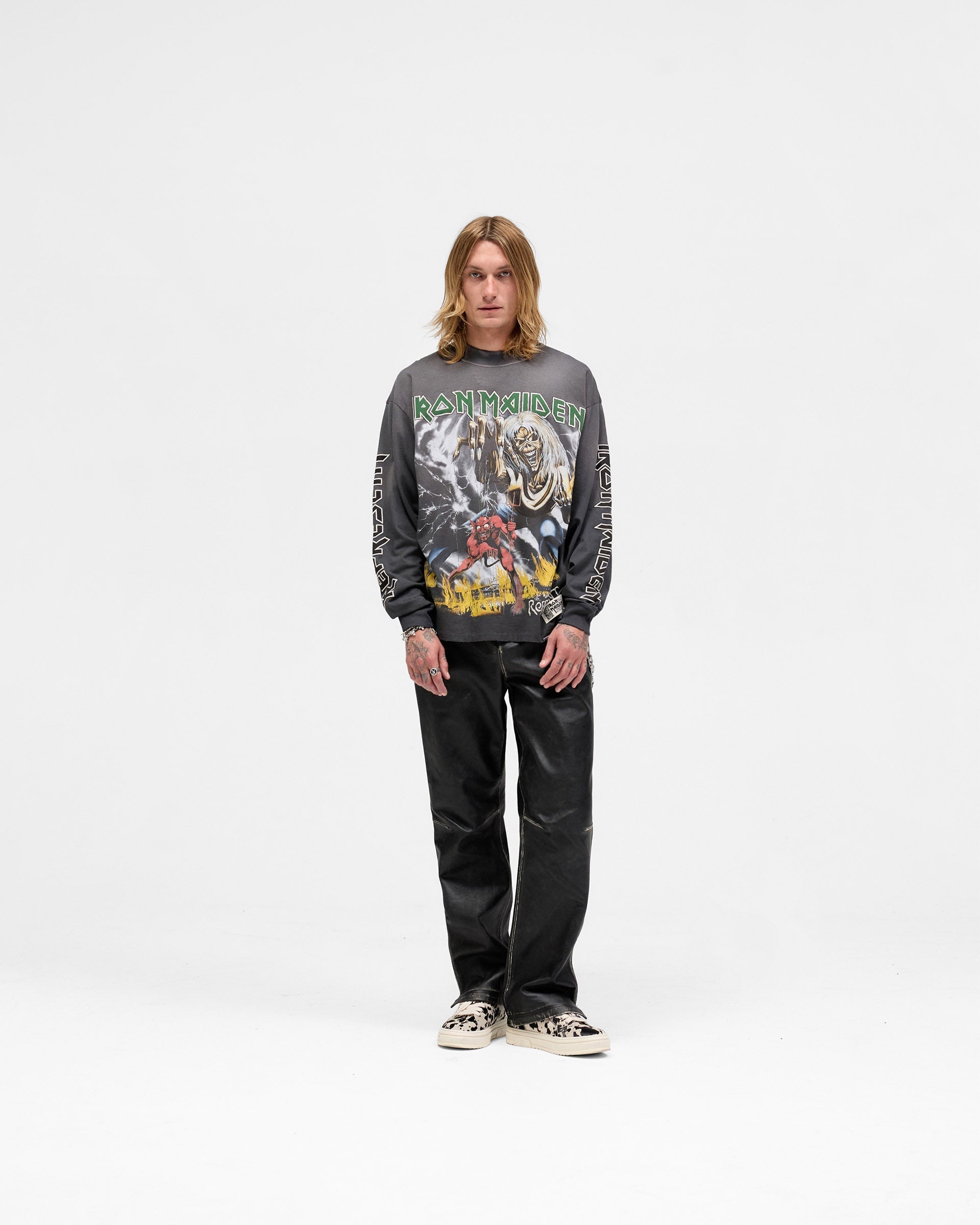 Represent X Iron Maiden Number Of The Beast Long Sleeve T-Shirt - Sunfade Grey