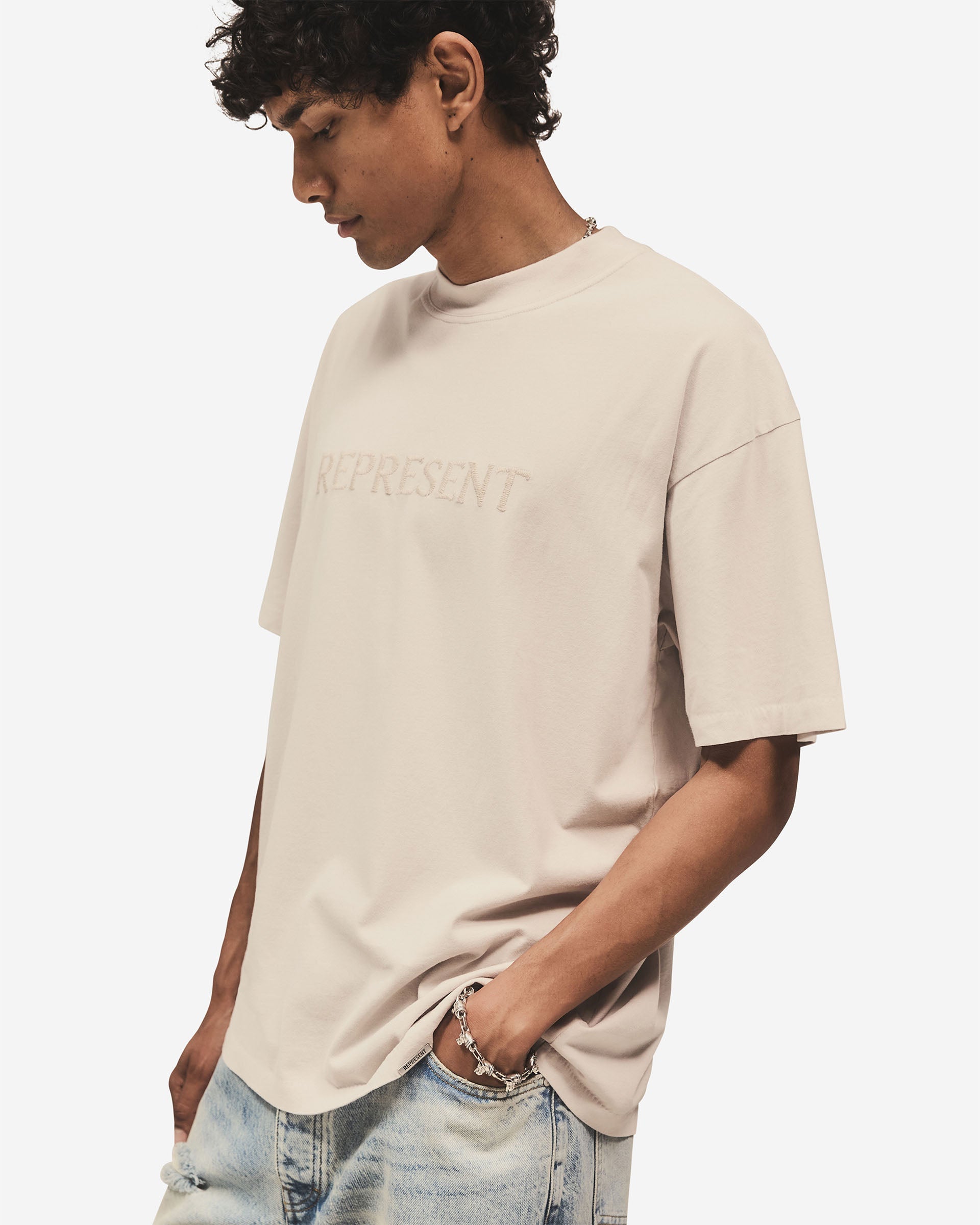 Embroidered Serif Logo T-Shirt - Concrete