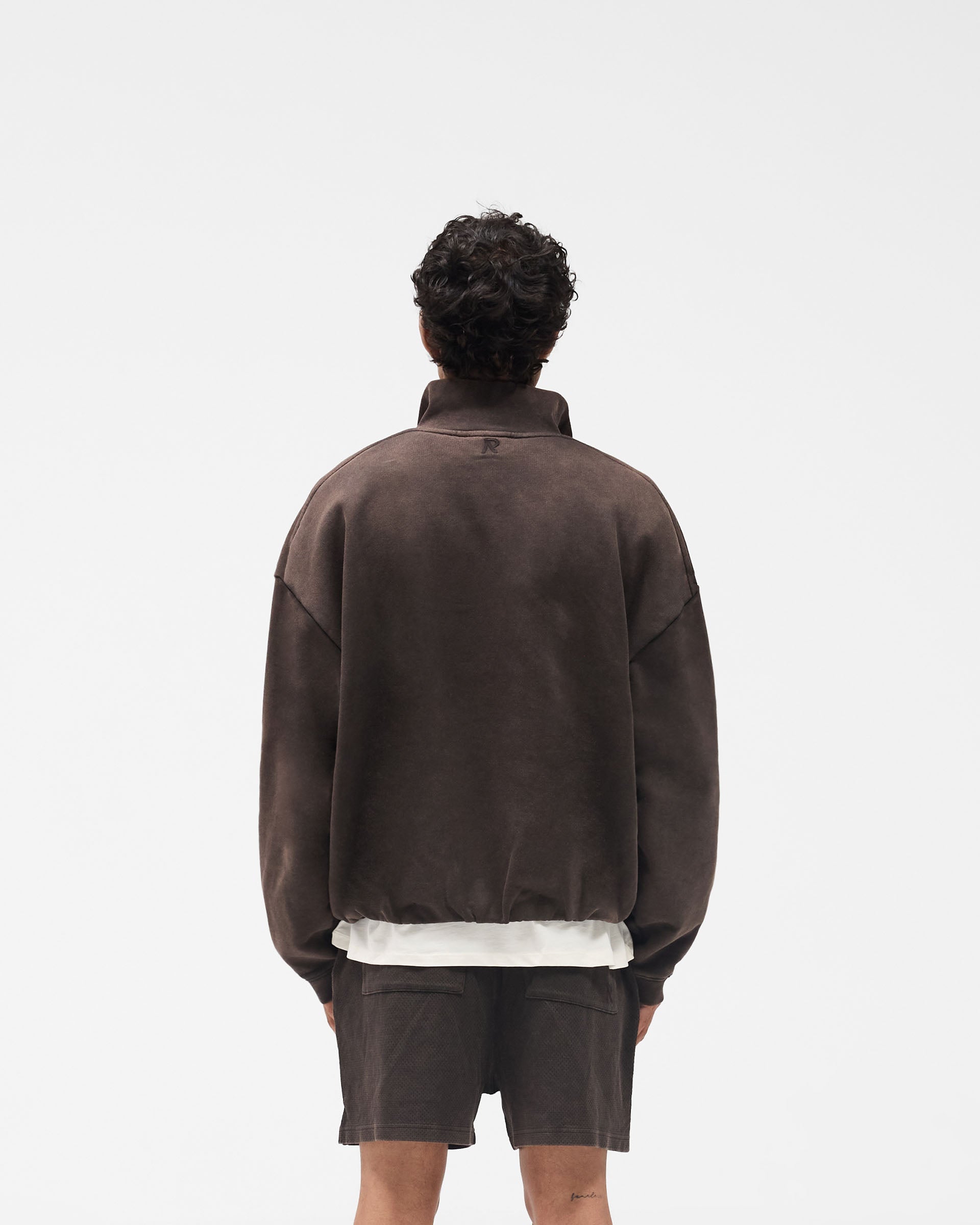 Initial Funnel Neck Quarter Zip Sweatshirt - Coffee