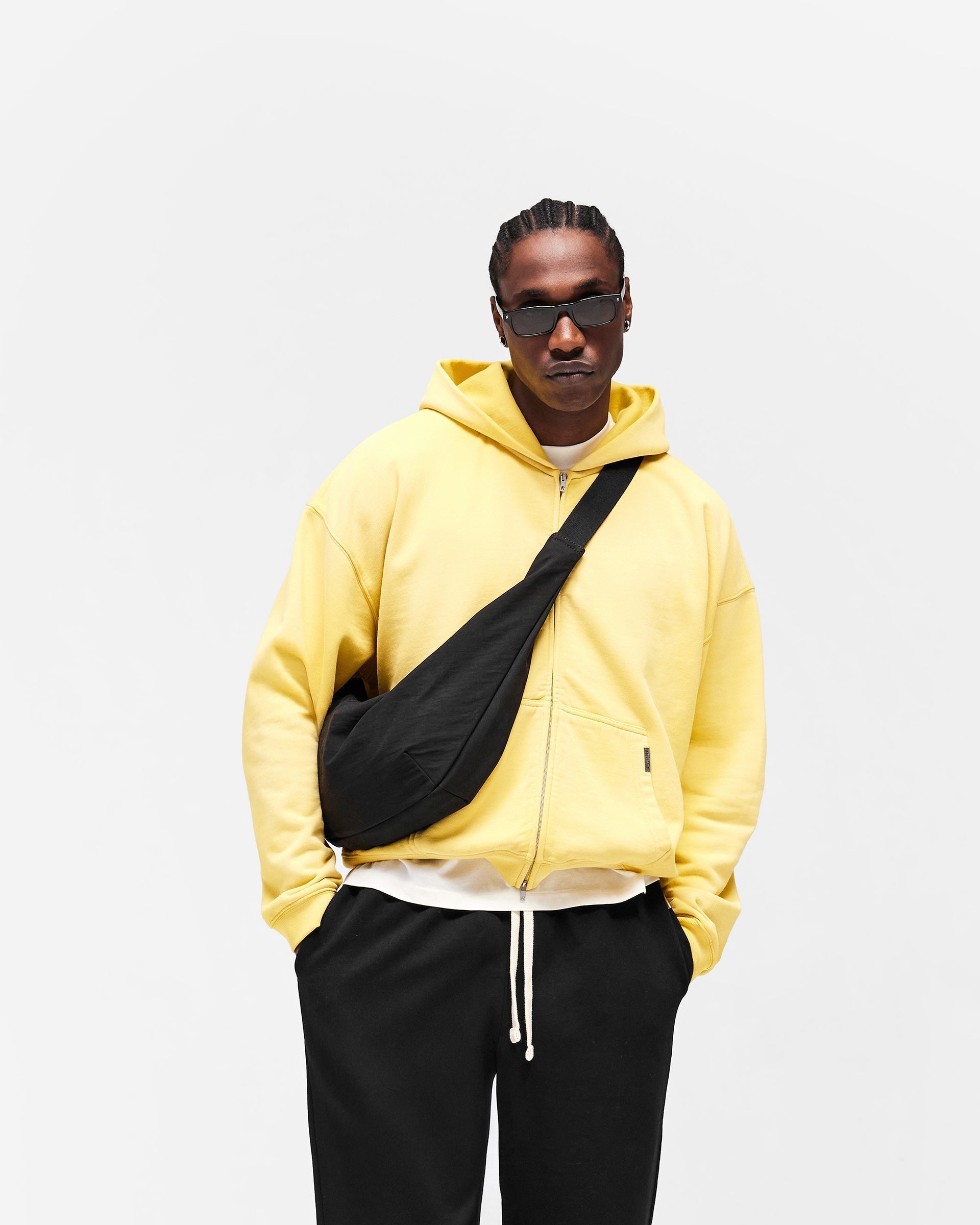 Initial Boxy Zip Through Hoodie - Canary Yellow
