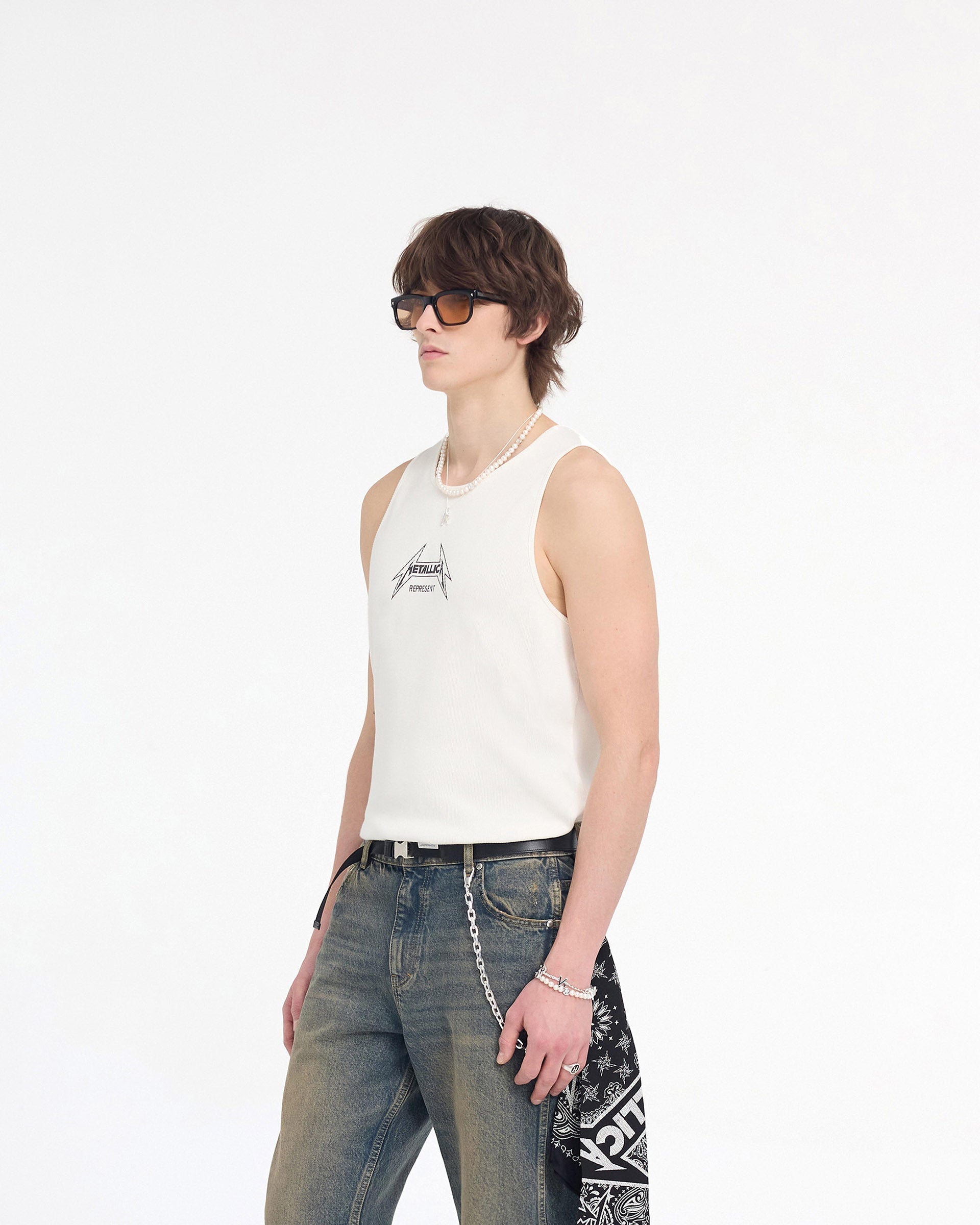 Represent X Metallica Local Crew Vest - Flat White