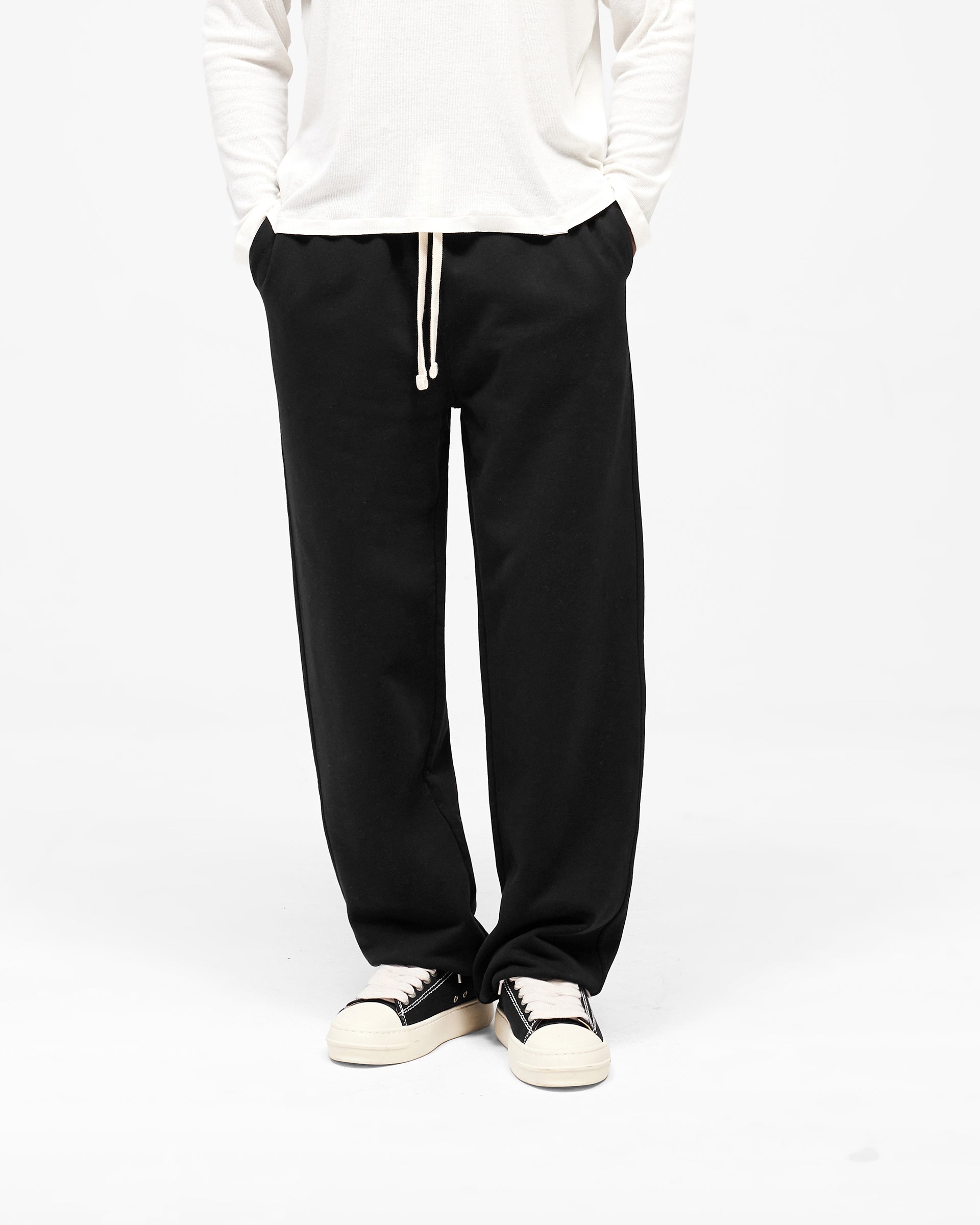 Initial Wide Leg Cuffed Sweatpant - Jet Black