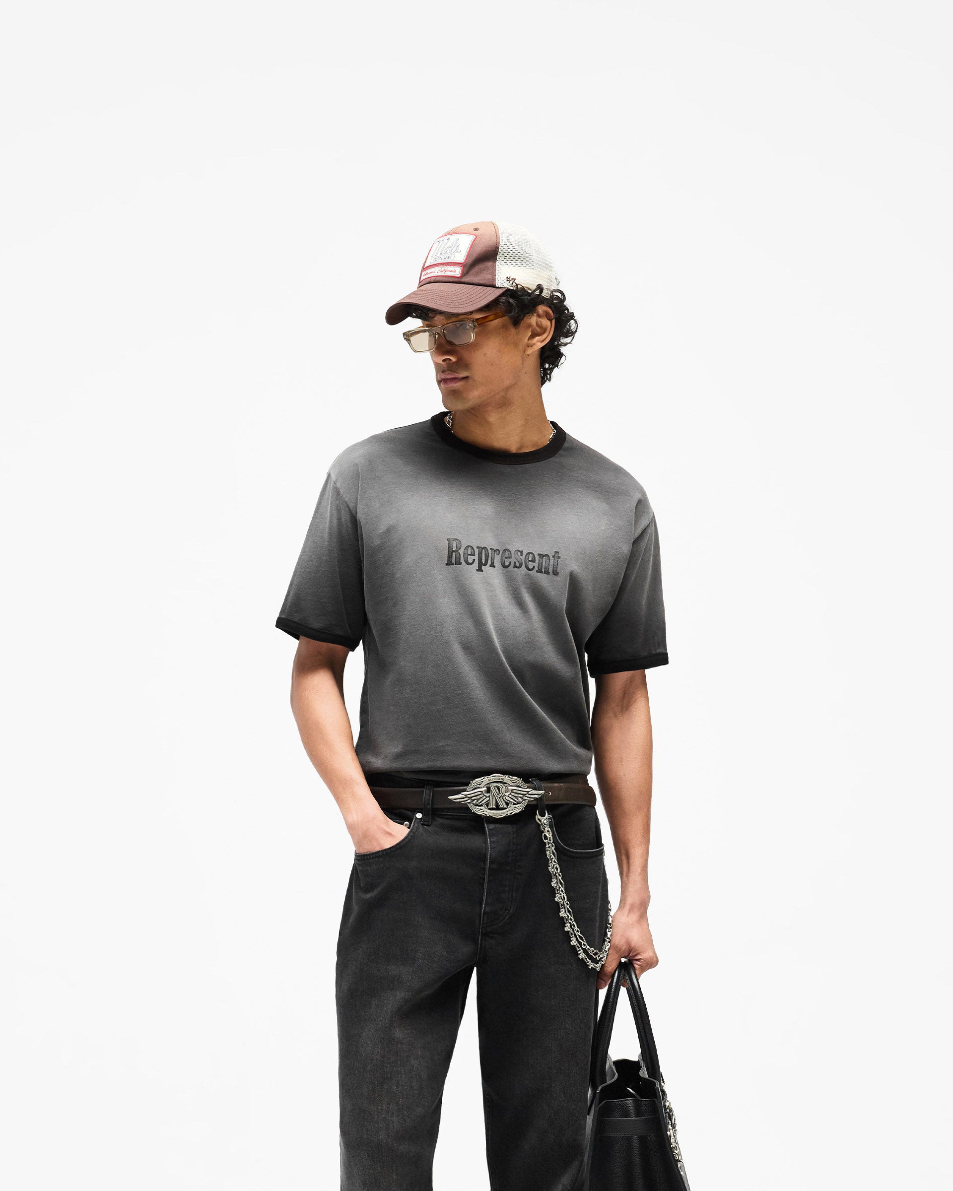 Represent Ringer T-Shirt - Stained Black