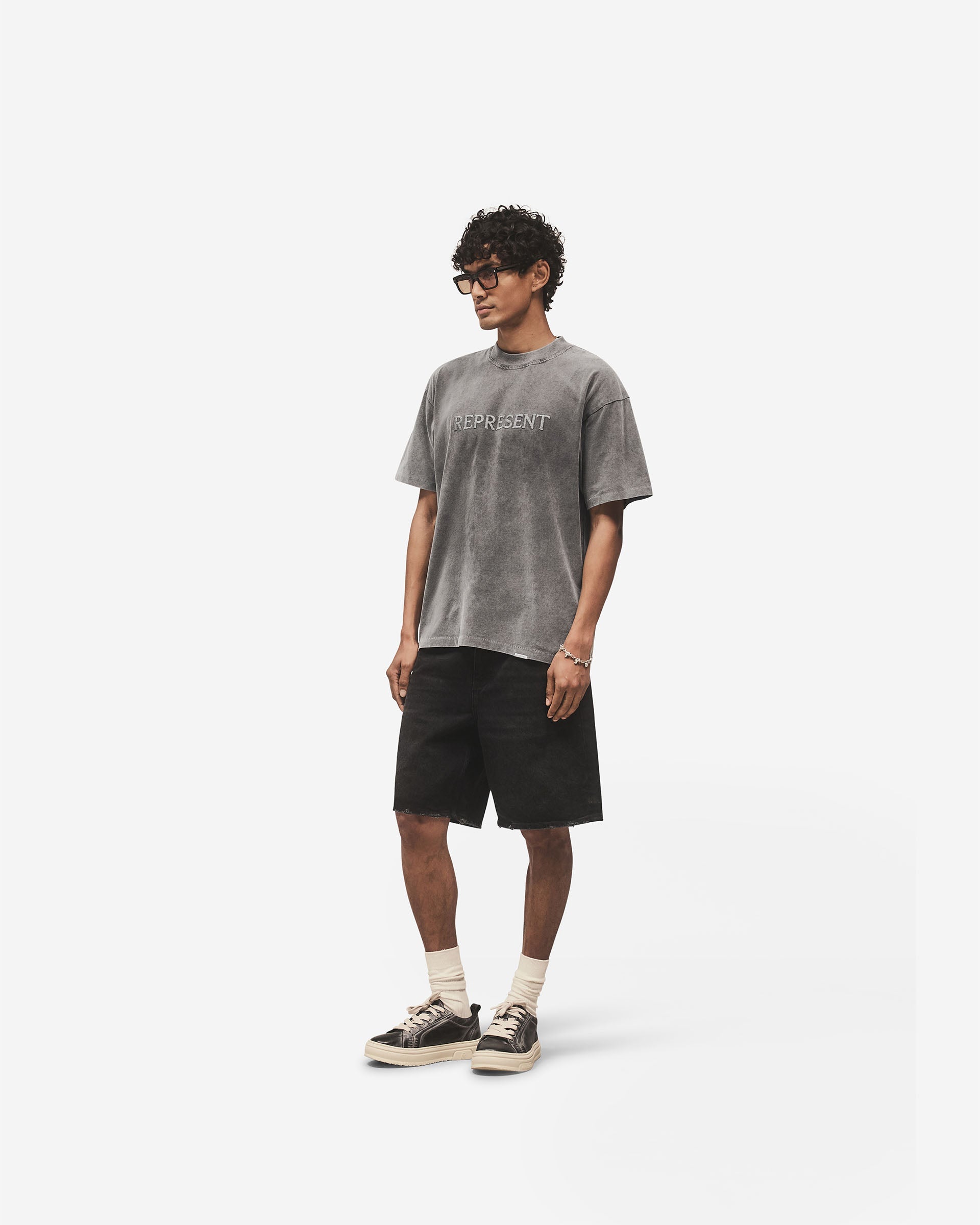 Embroidered Serif Logo T-Shirt - Vintage Grey