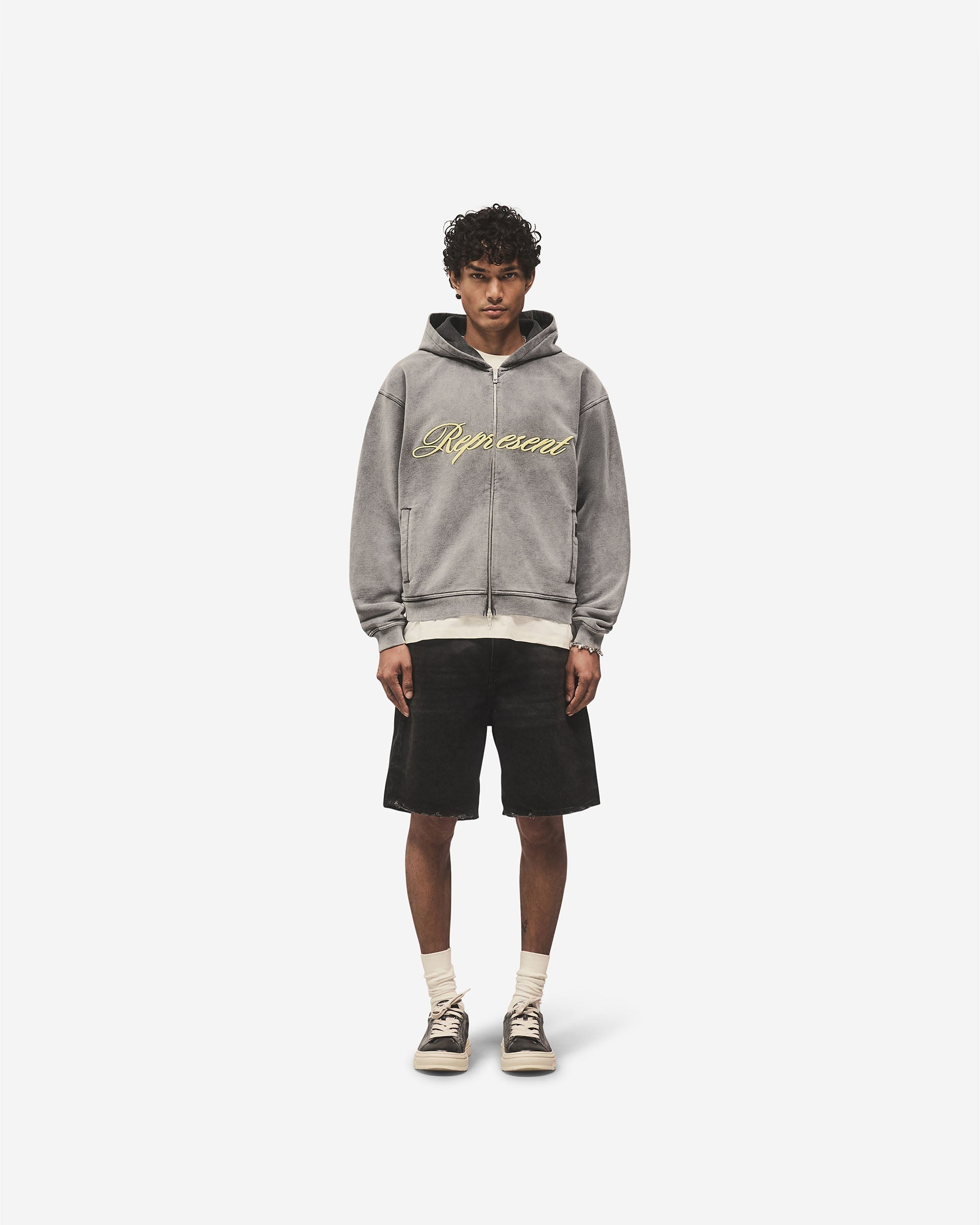 Script Logo Zip Hoodie - Vintage Grey