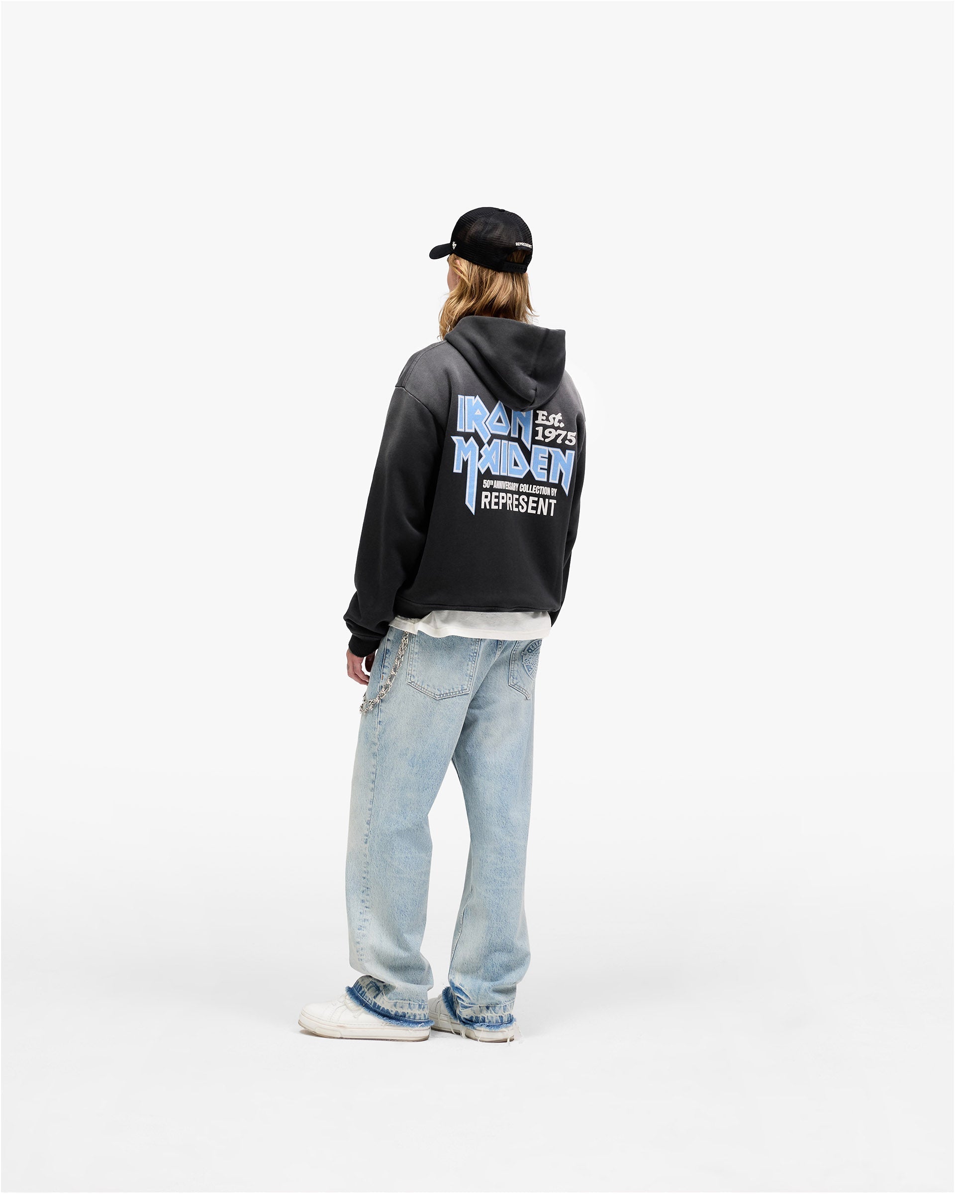 Represent X Iron Maiden Anniversary Zip Through Hoodie - Stained Black