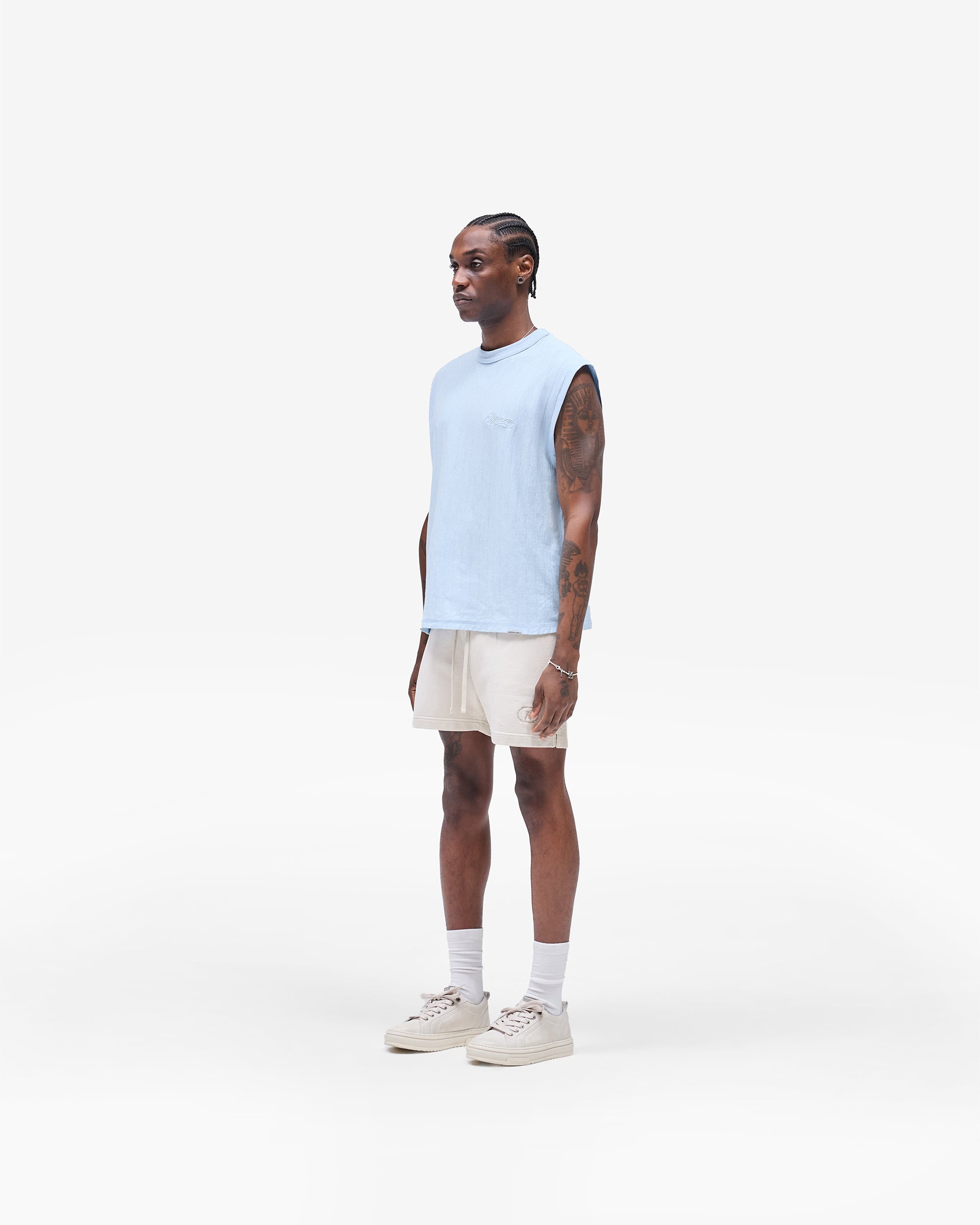 Slub Script Tank - Ice Blue