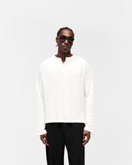Initial Henley Waffle Long Sleeve T-Shirt - Flat White