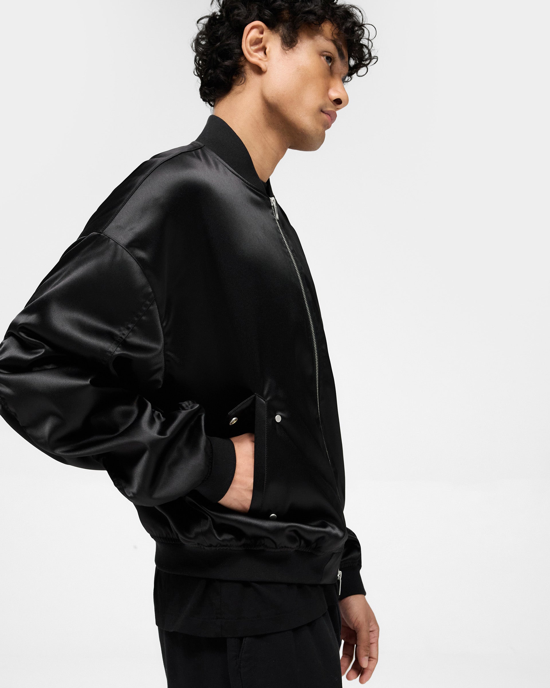 Satin Bomber - Black
