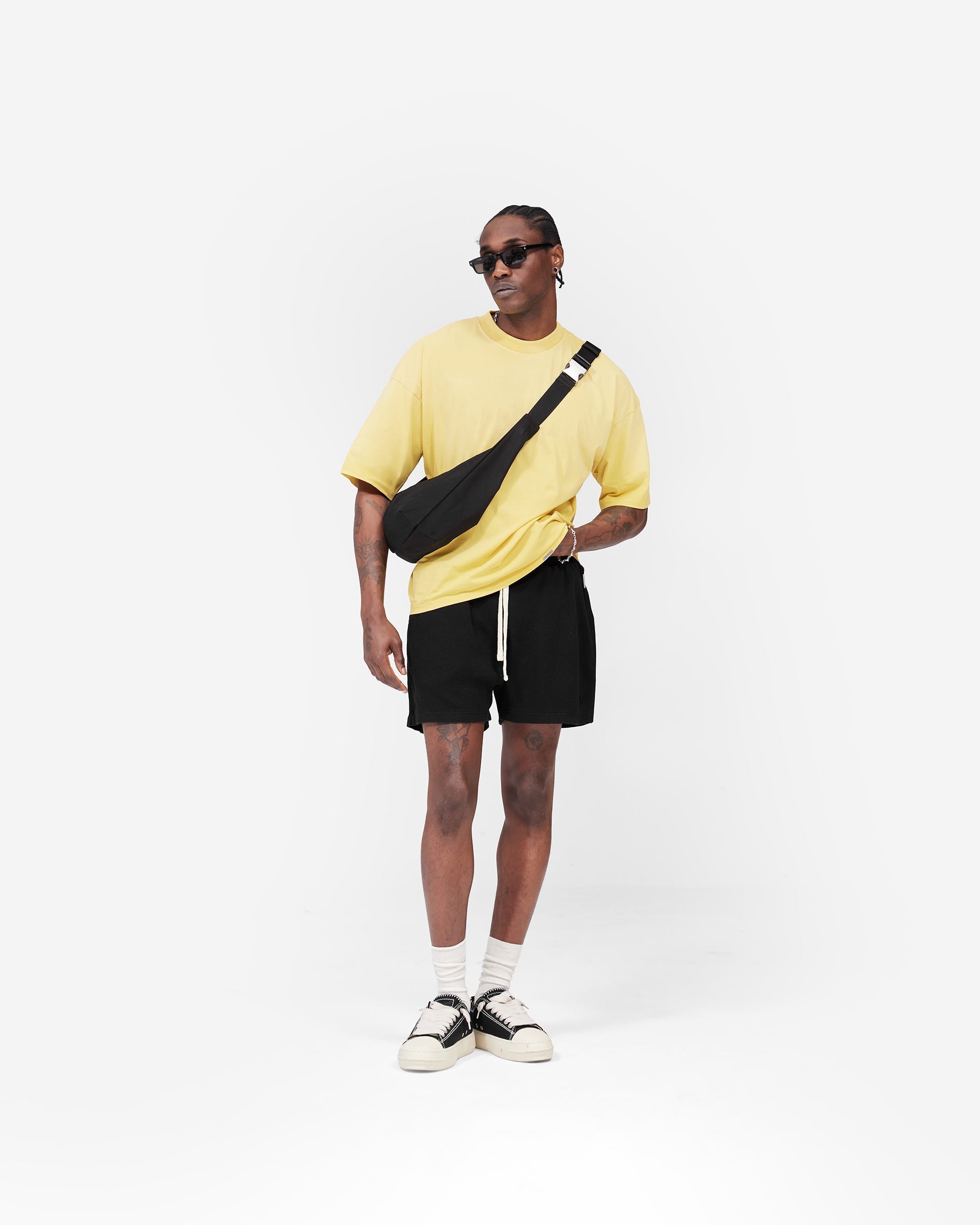 Initial Waffle Shorts - Jet Black
