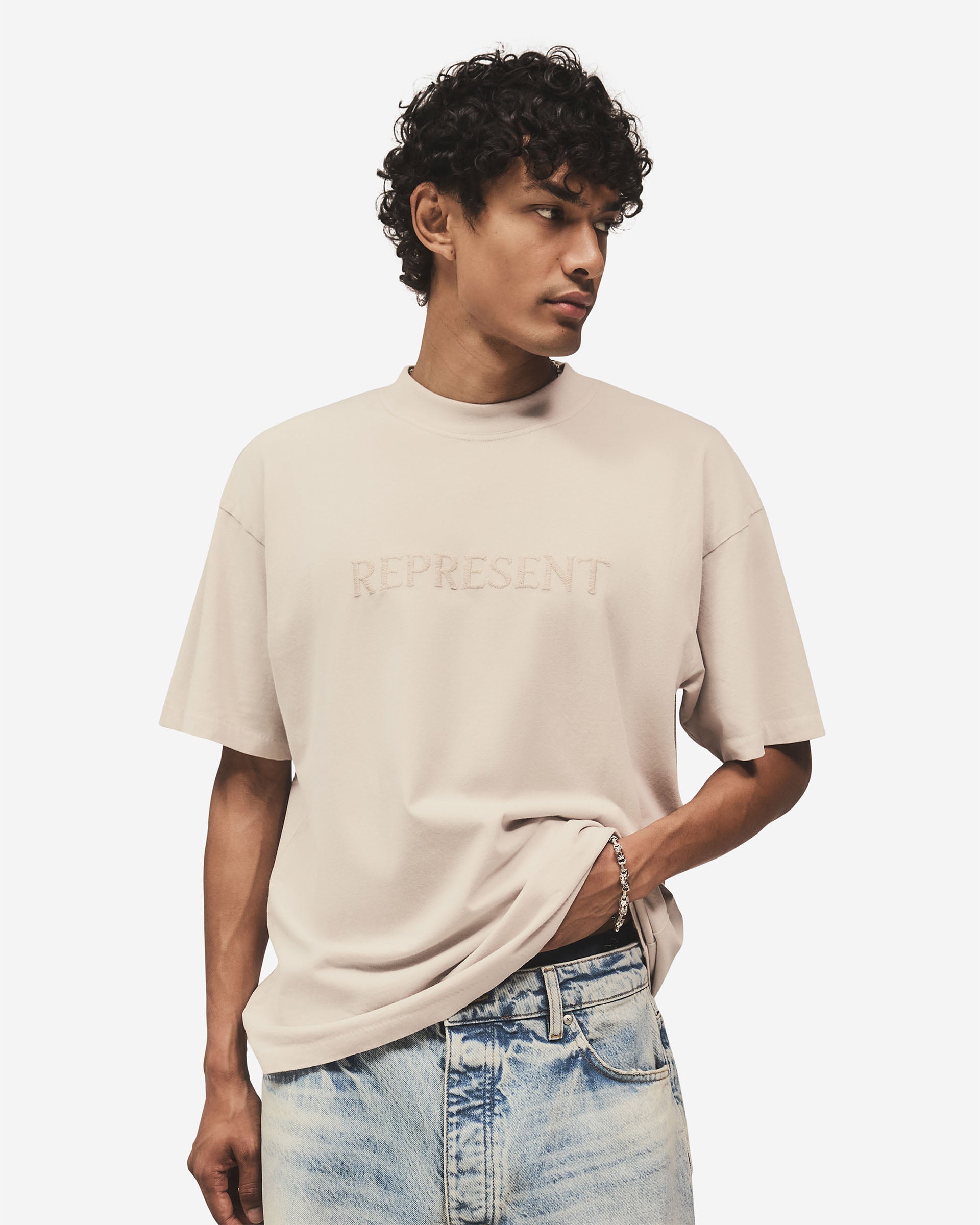 Embroidered Serif Logo T-Shirt - Concrete