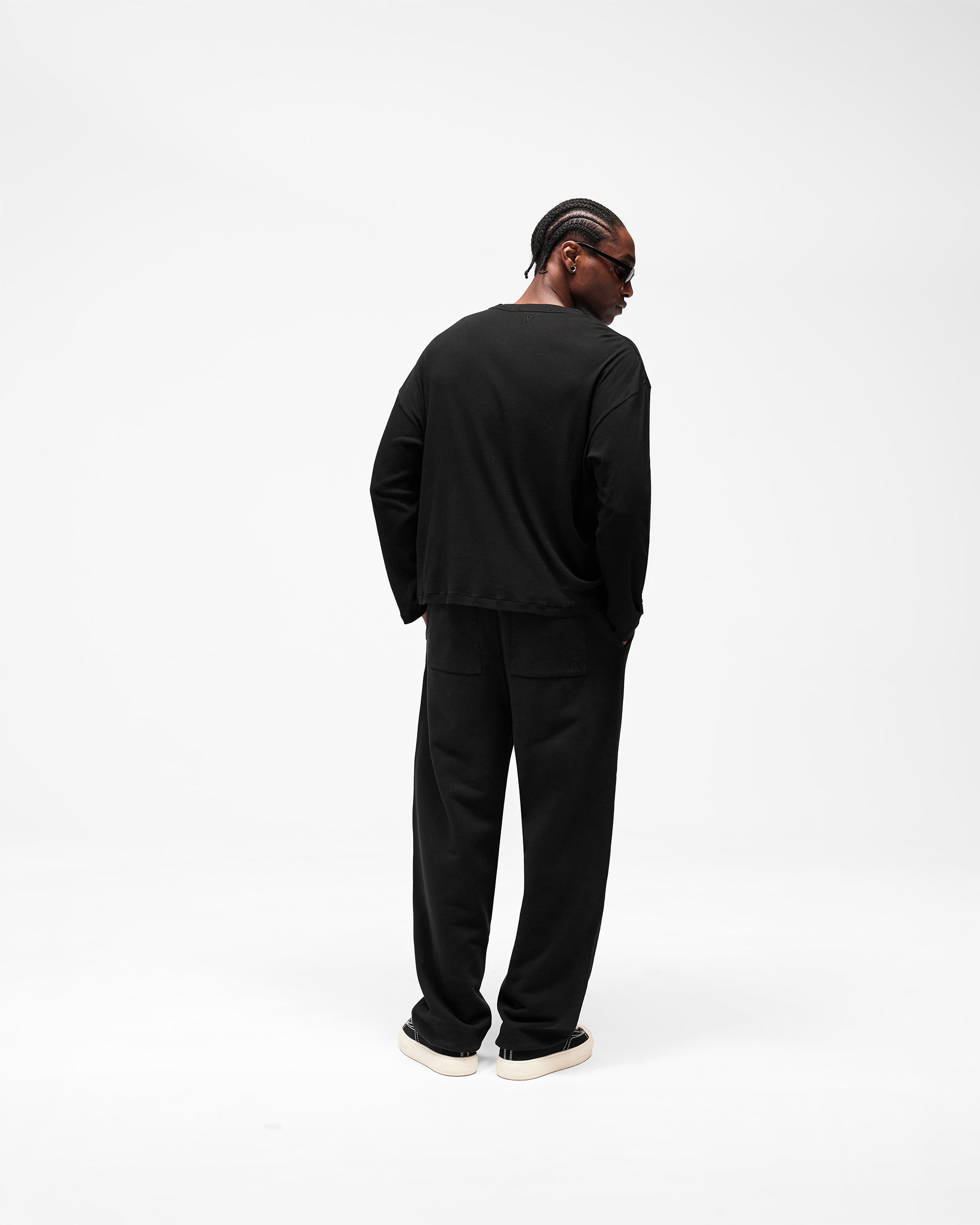 Initial Sheer Rib Long Sleeve T-Shirt - Jet Black