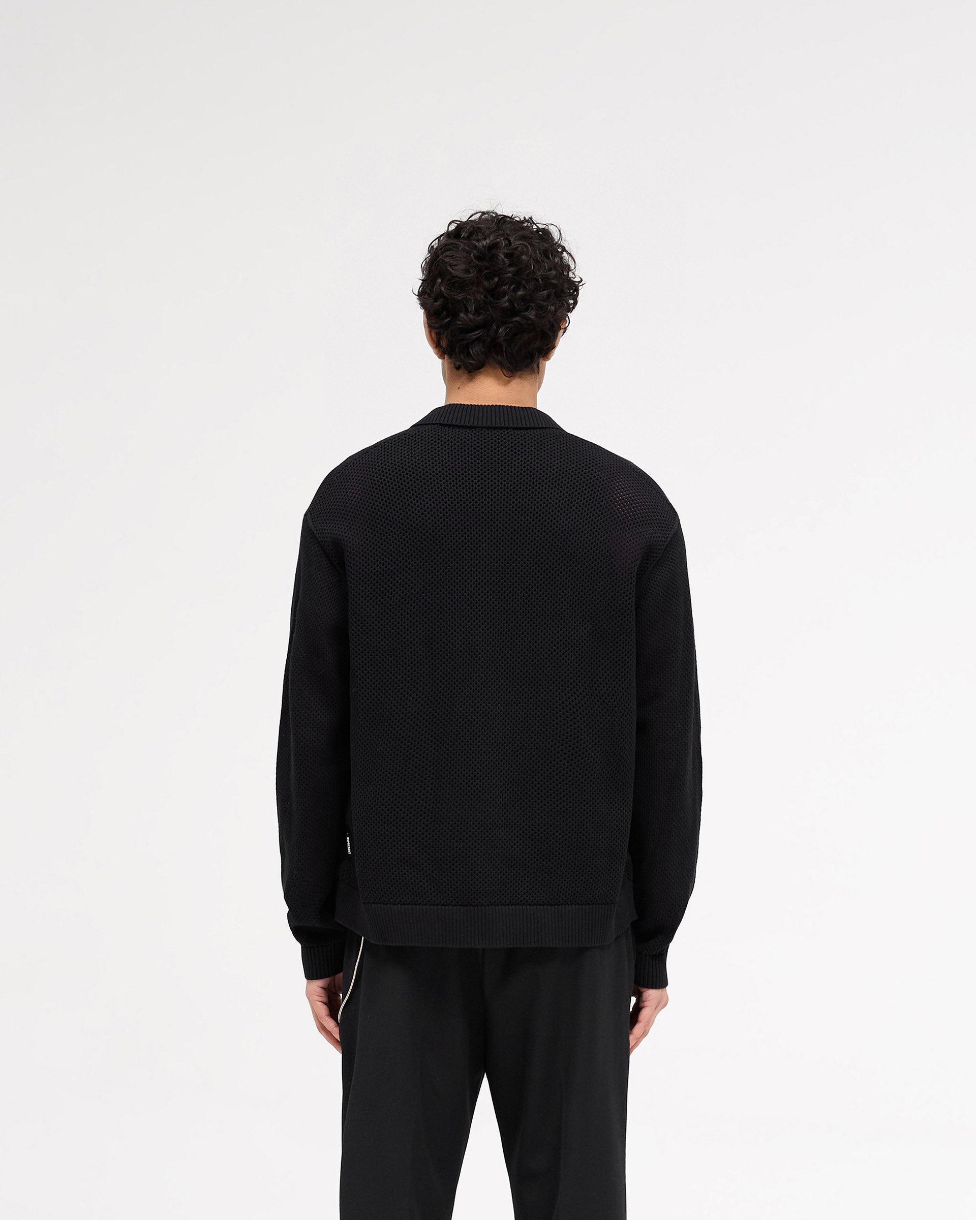 Long Sleeve Mesh Knit Shirt - Jet Black