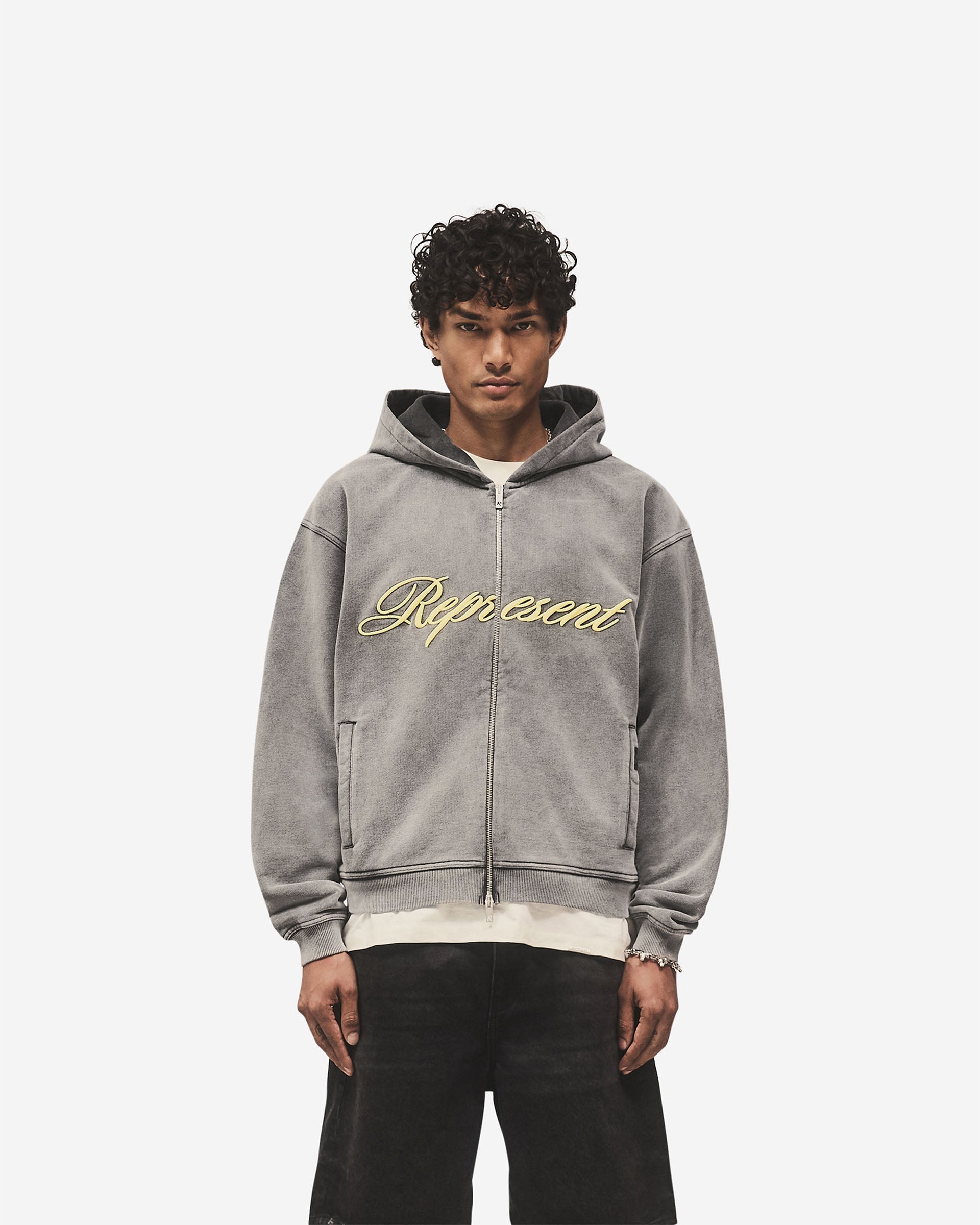 Script Logo Zip Hoodie - Vintage Grey